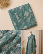 Teal Blue  Mul Chanderi Embroidered Fabric