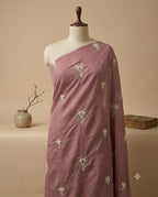 Mauve Mul Chanderi Embroidered Fabric