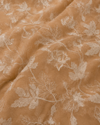 Caramel Beige Mul Chanderi Embroidered Fabric