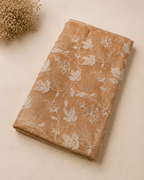 Caramel Beige Mul Chanderi Embroidered Fabric