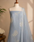 Powder Blue Mul Chanderi Embroidered Fabric