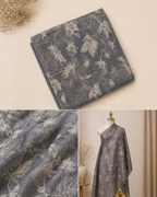 Charcoal Grey Mul Chanderi Embroidered Fabric