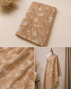 Caramel Beige Mul Chanderi Embroidered Fabric