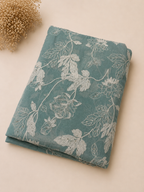 Teal Blue  Mul Chanderi Embroidered Fabric