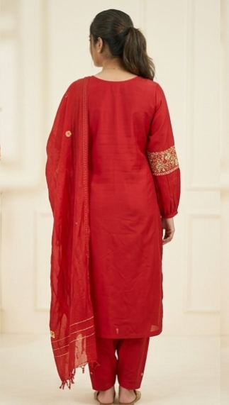 Crimson Red Embroidered Suit Set