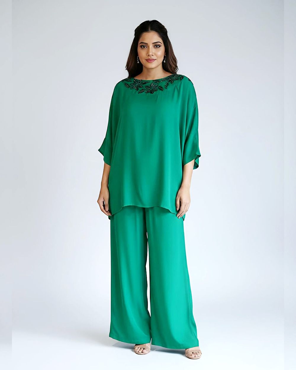 Emerald Green cord set with hand worked neck AYLN0013