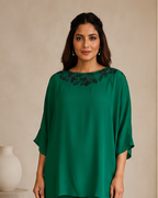 Emerald Green cord set with hand worked neck AYLN0013