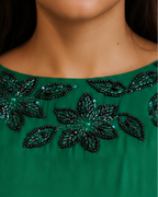Emerald Green cord set with hand worked neck AYLN0013