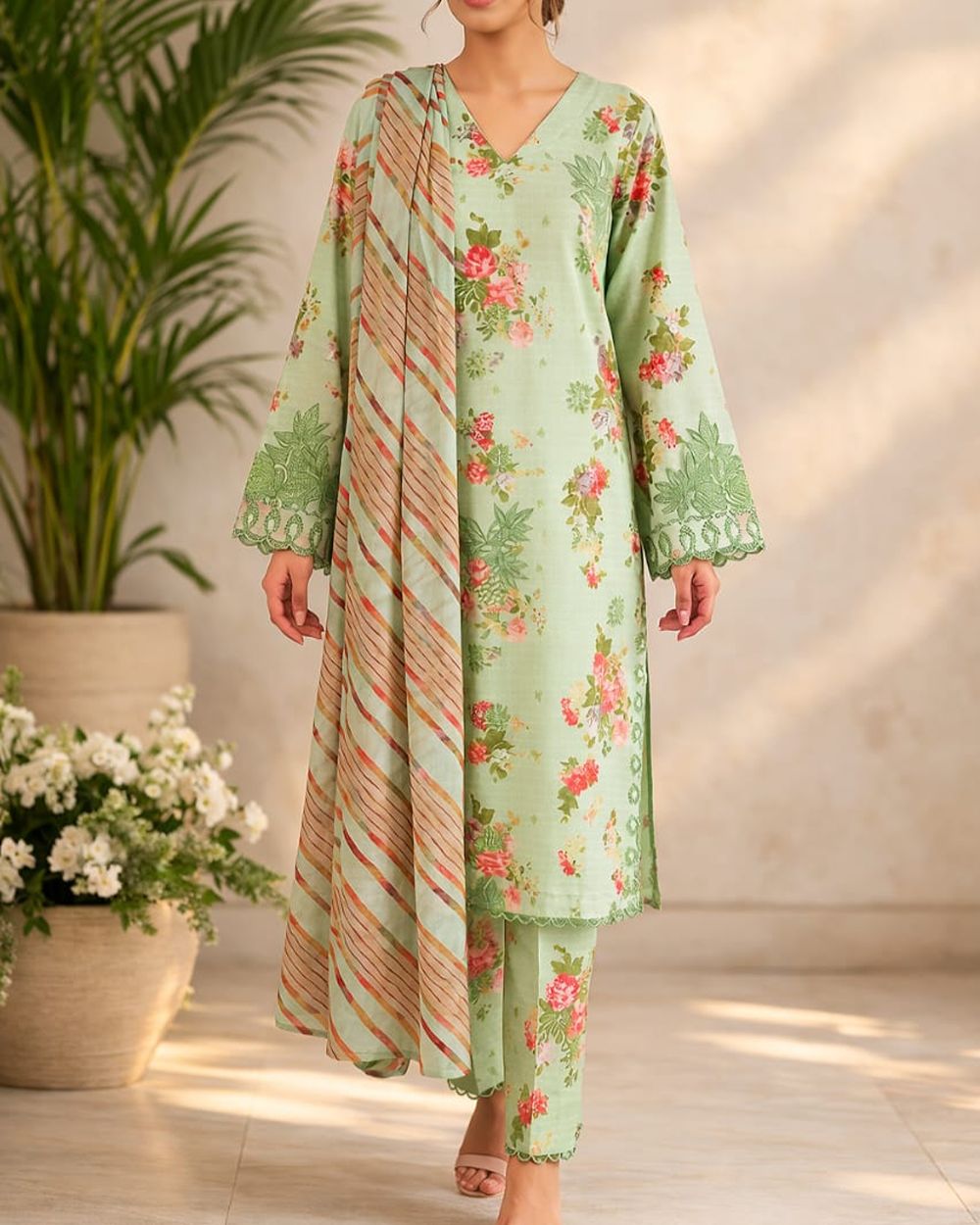 Green floral pakstani 3 piece set AYLN0015