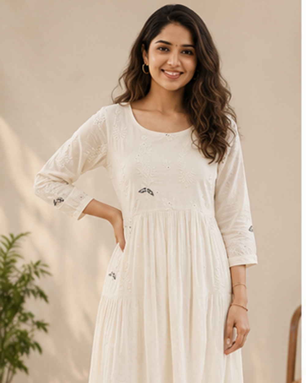 Off white Embroidered Dress AYLN0023