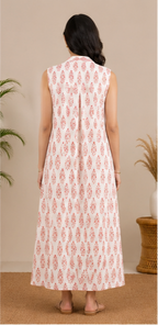 white printed sleevless A-line kurti AYLN0026