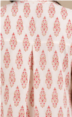 white printed sleevless A-line kurti AYLN0026