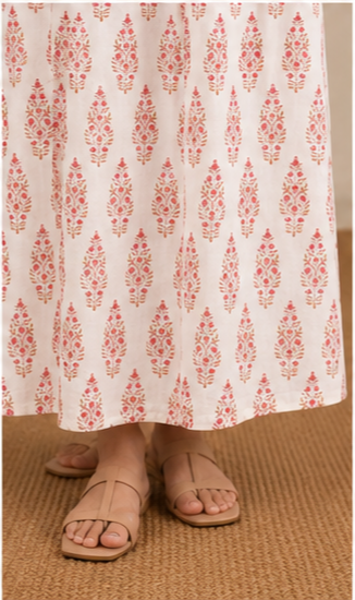white printed sleevless A-line kurti AYLN0026