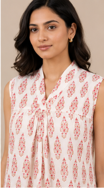 Blush Bloom Pleated Cotton Dress