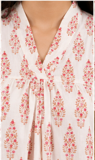 white printed sleevless A-line kurti AYLN0026