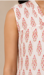 white printed sleevless A-line kurti AYLN0026
