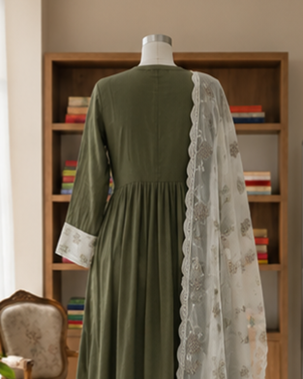 Anarkali Style olive green 3 pic set AYLN003