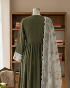 Anarkali Style olive green 3 pic set AYLN003