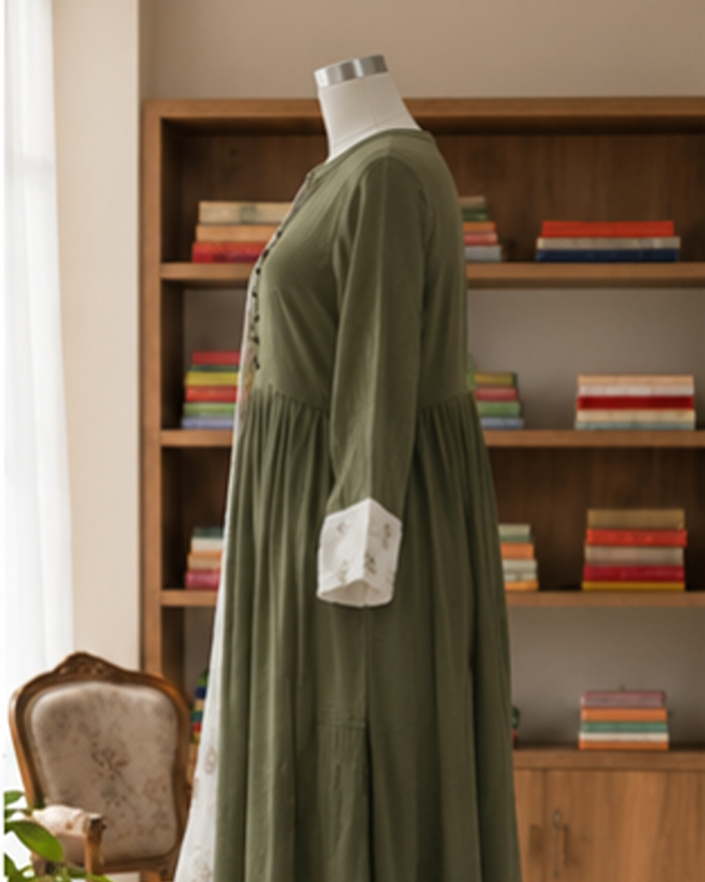 Anarkali Style olive green 3 pic set AYLN003