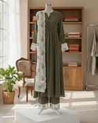Anarkali Style olive green 3 pic set AYLN003
