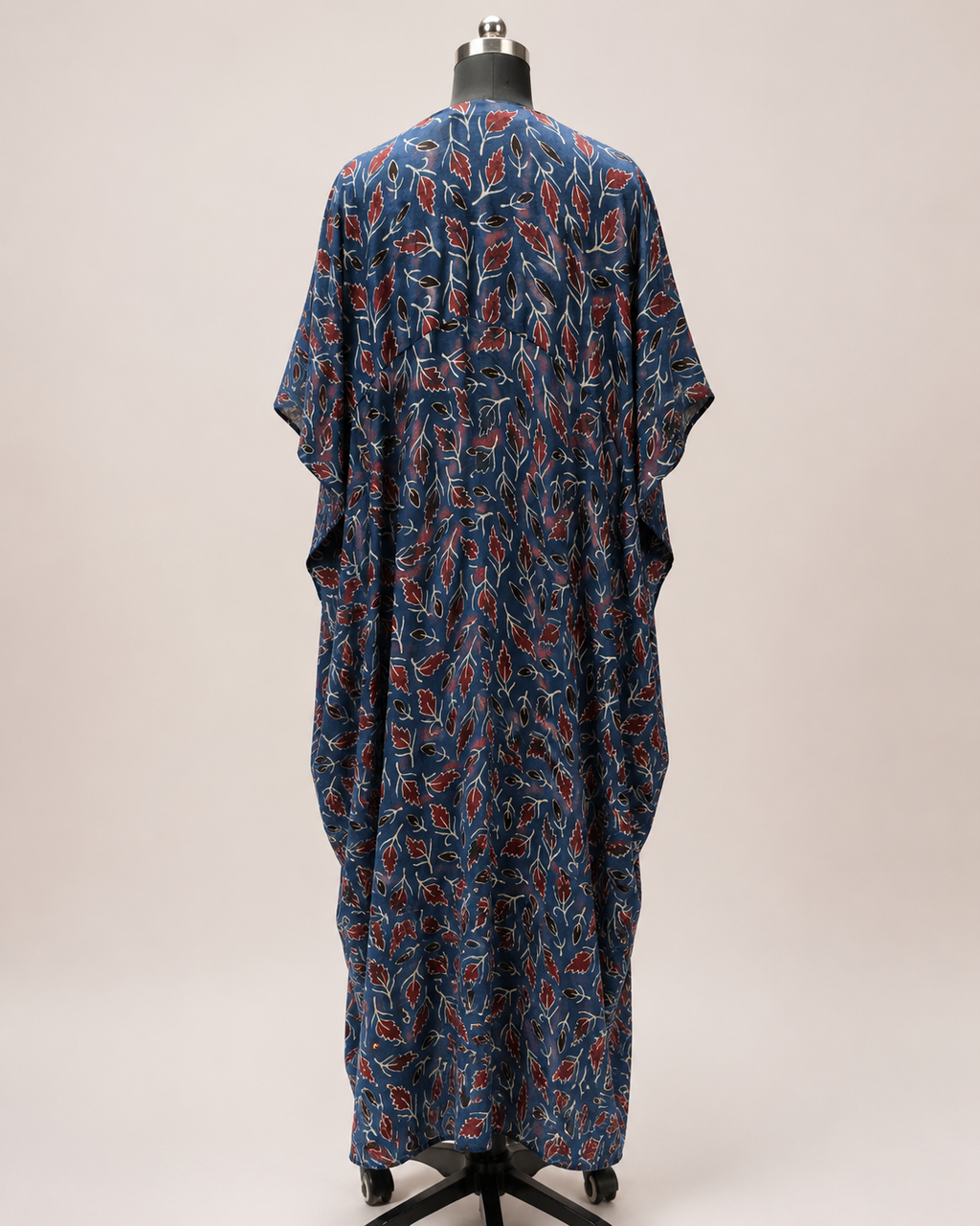 Modal Silk Kaftan – Navy Leaf Print