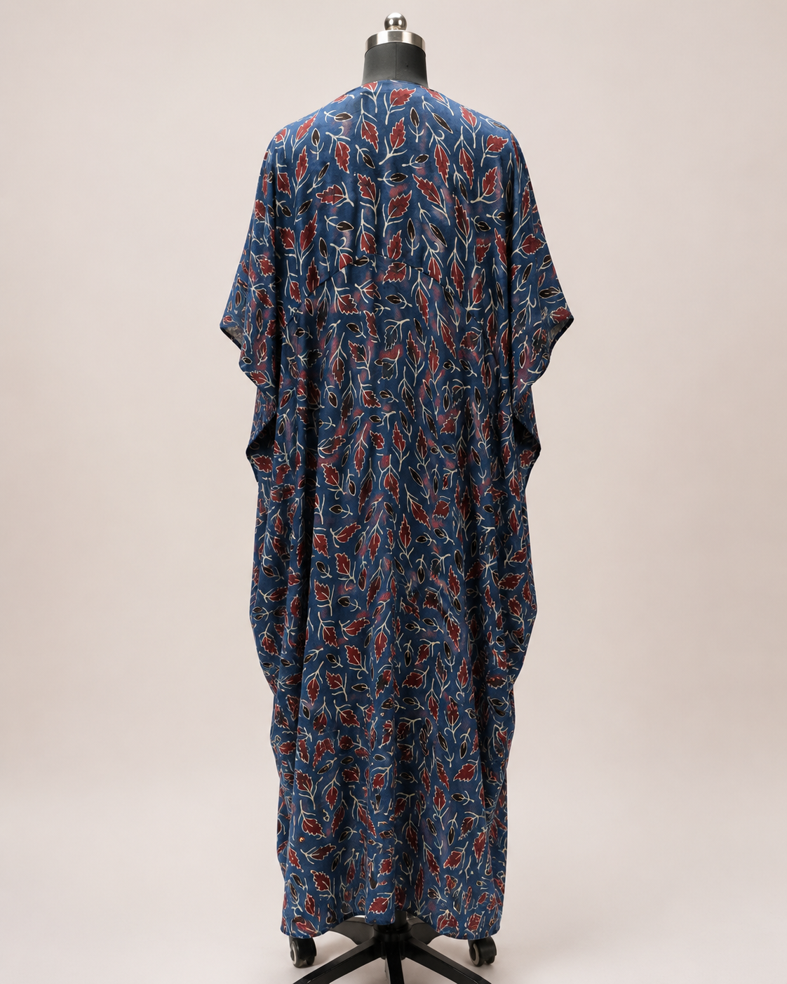 Modal Silk Kaftan – Navy Leaf Print