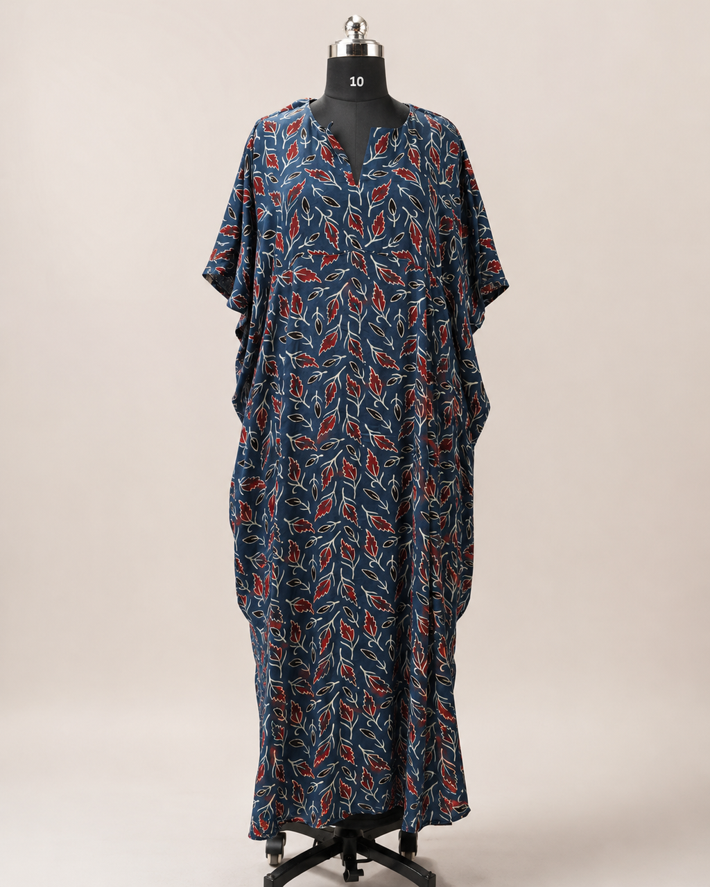 Modal Silk Kaftan – Navy Leaf Print