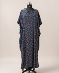 Modal Silk Kaftan – Navy Leaf Print