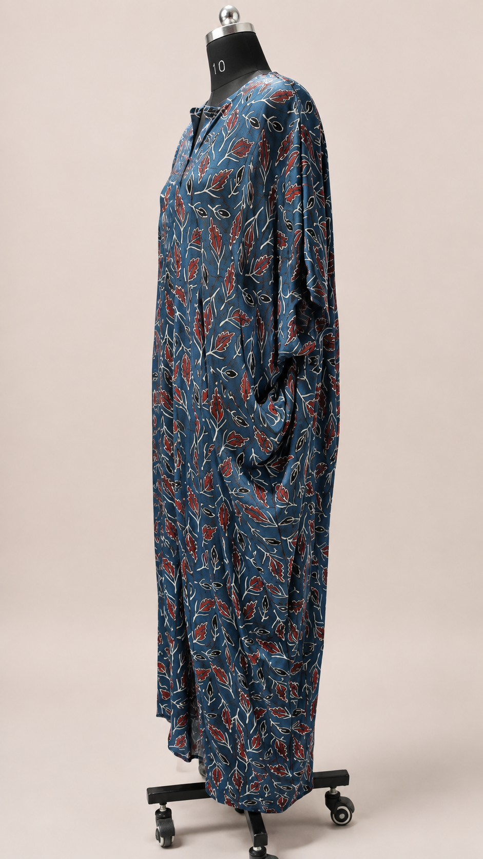 Modal Silk Kaftan – Navy Leaf Print