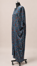 Modal Silk Kaftan – Navy Leaf Print
