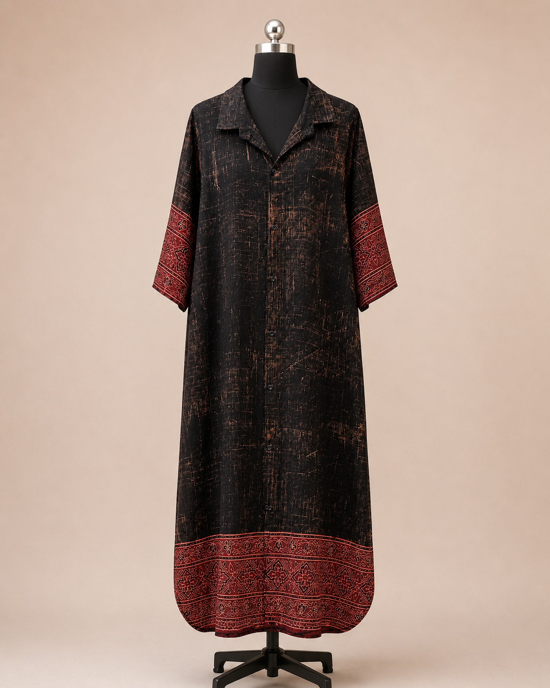 Mashru Silk Shirt Black Dress – Red Rust Border