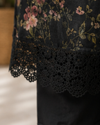 Black Pakistani 3 piece set with applique on neck sleeve flair AYLN007