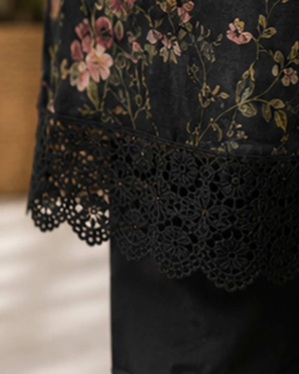 Black Pakistani 3 piece set with applique on neck sleeve flair AYLN007