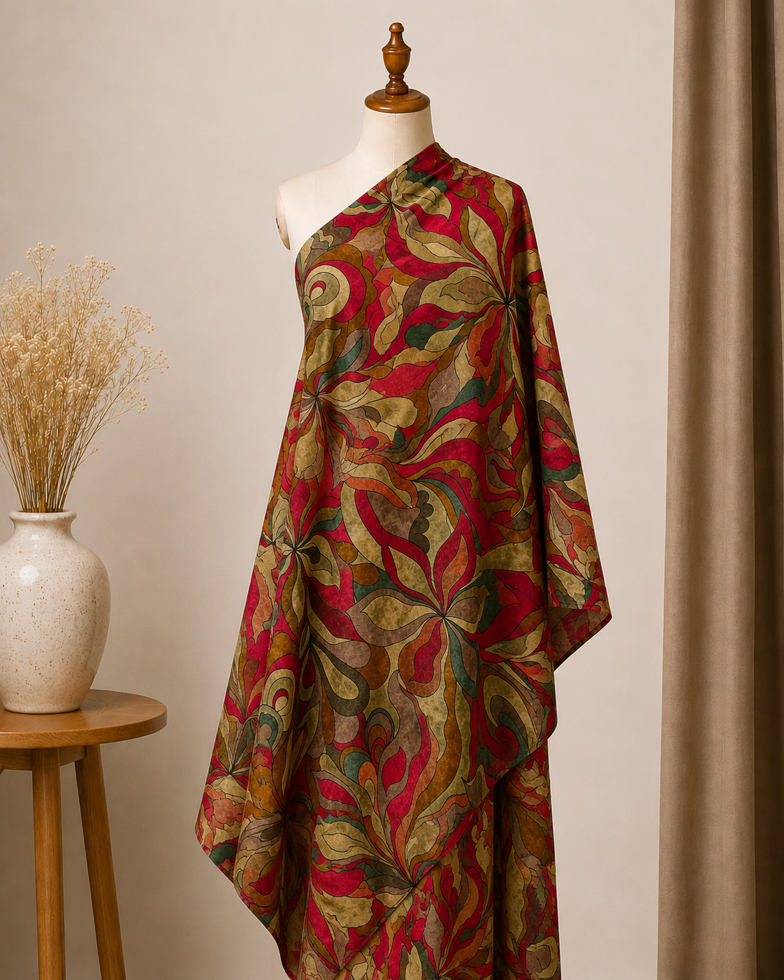 Premium Quality Printed Silk Cotton Botanical Printed Fabric