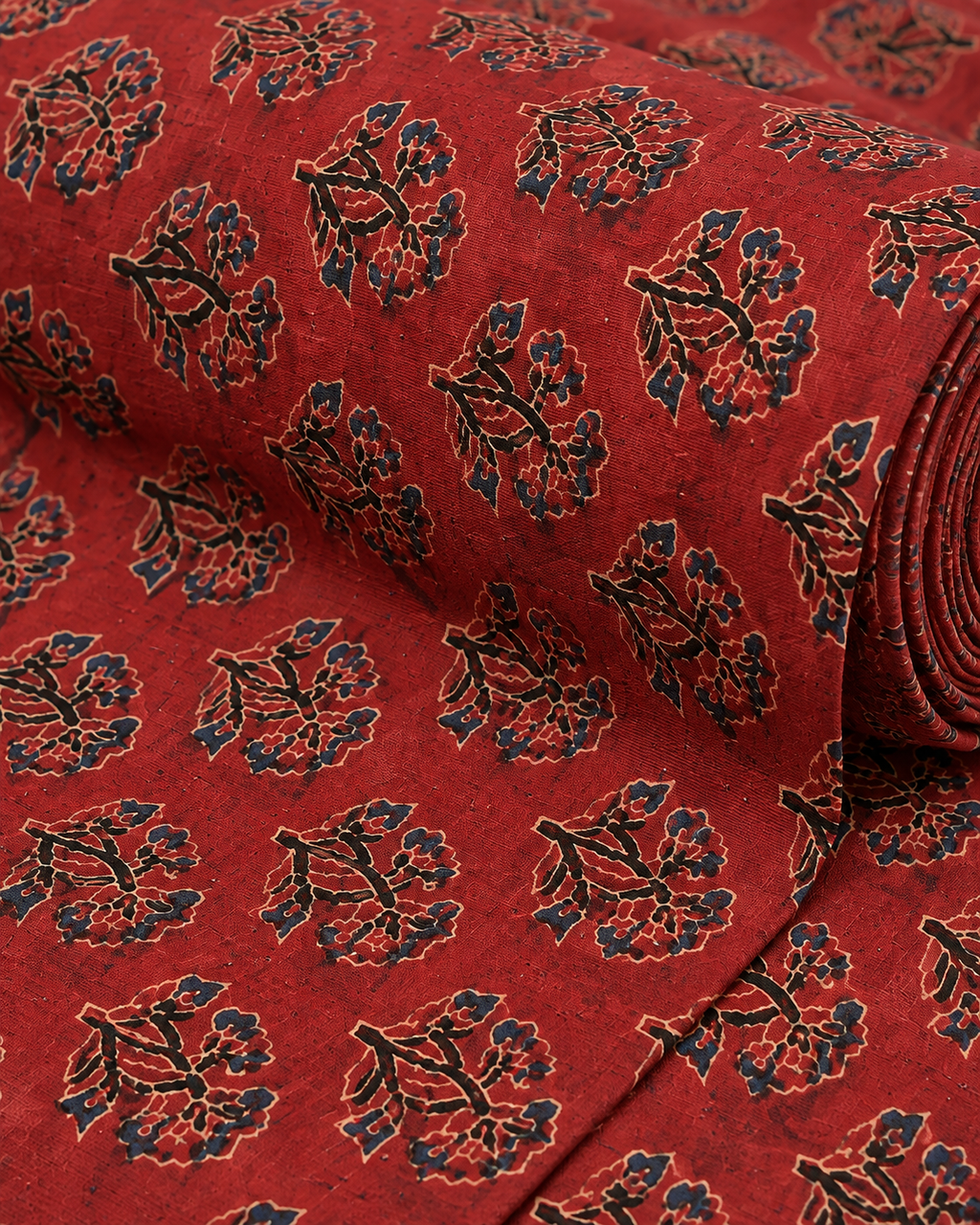 Brick Red Ajrak Print Fabric with Floral Motifs
