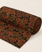 Black Ajrak Fabric with Rust and Ochre Floral Print