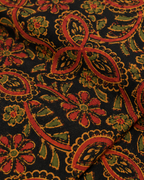 Black Ajrak Fabric with Rust and Ochre Floral Print