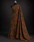 Black Ajrak Fabric with Rust and Ochre Floral Print