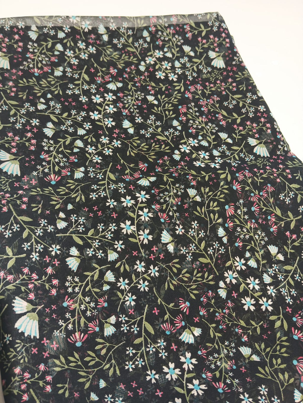 Black Multicolour Botanical Floral Print Fabric