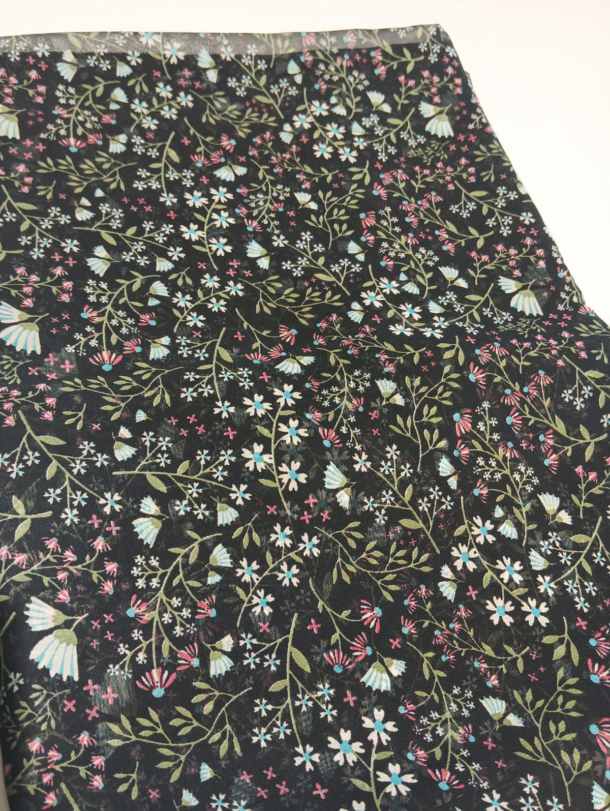 Black Multicolour Botanical Floral Print Fabric