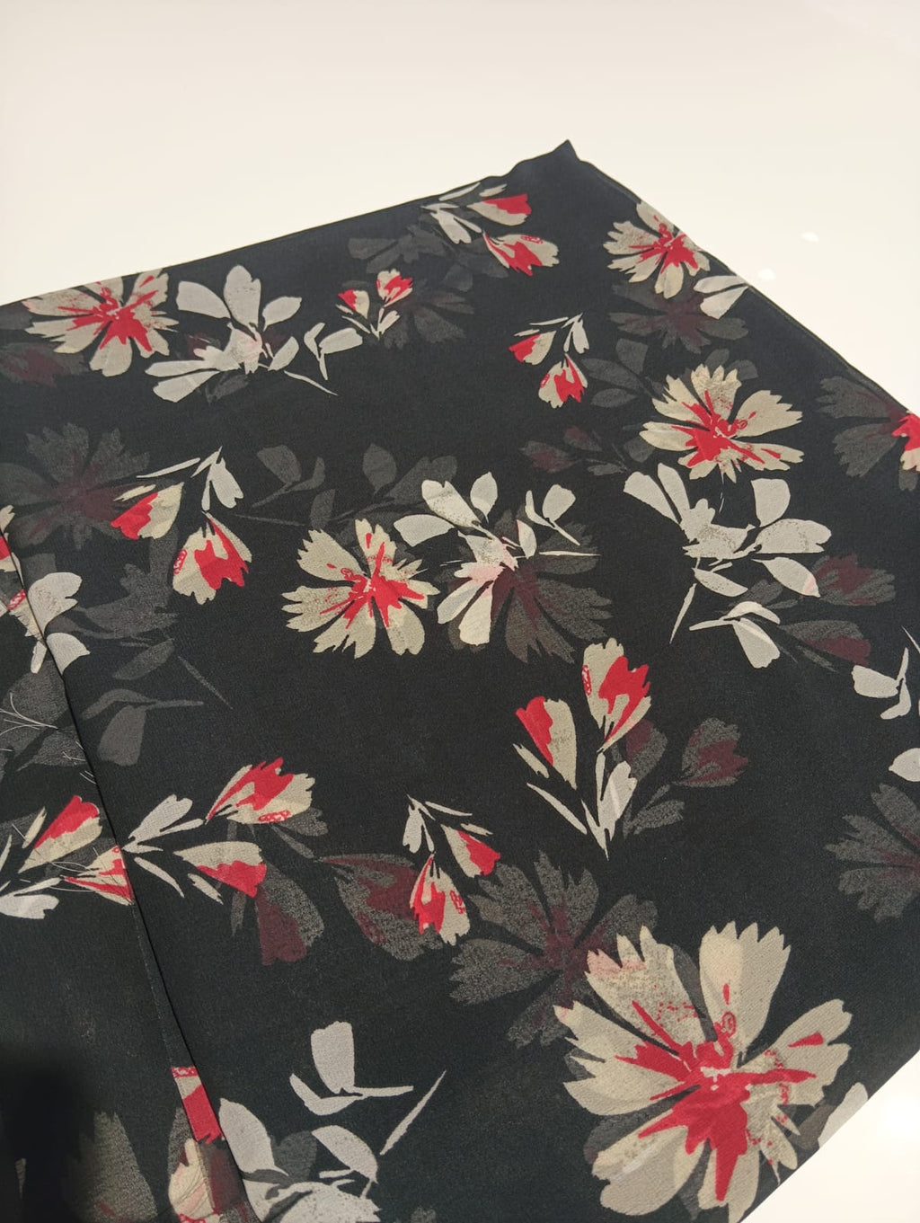 Black Red & Ivory Floral Print Fabric