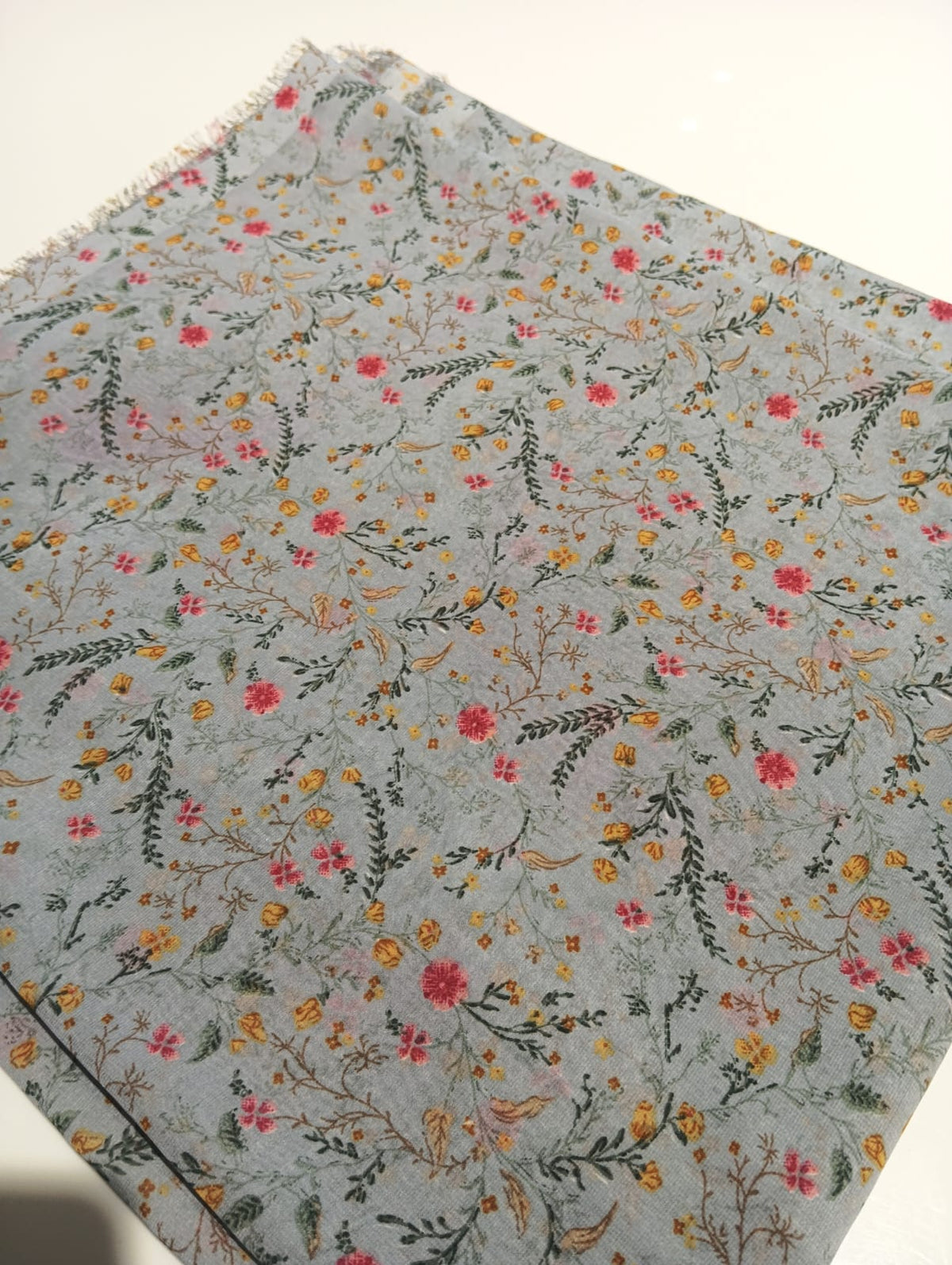 Light Grey Multicolor Botanical Floral Print Fabric