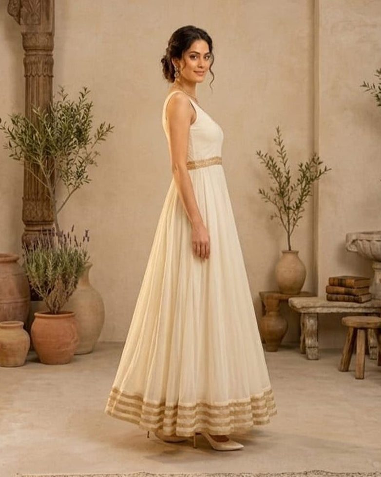 Off white Sleeveless Gown 
 AYLN0021