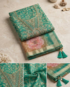 Sea Green Printed Lawn Suit with Embroidered Neckline & Pure Chiffon Dupatta