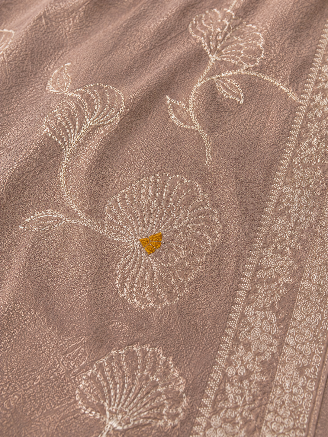 Dusty Mauve Suit with Embroidered Neckline and Pure Silk Tissue Dupatta