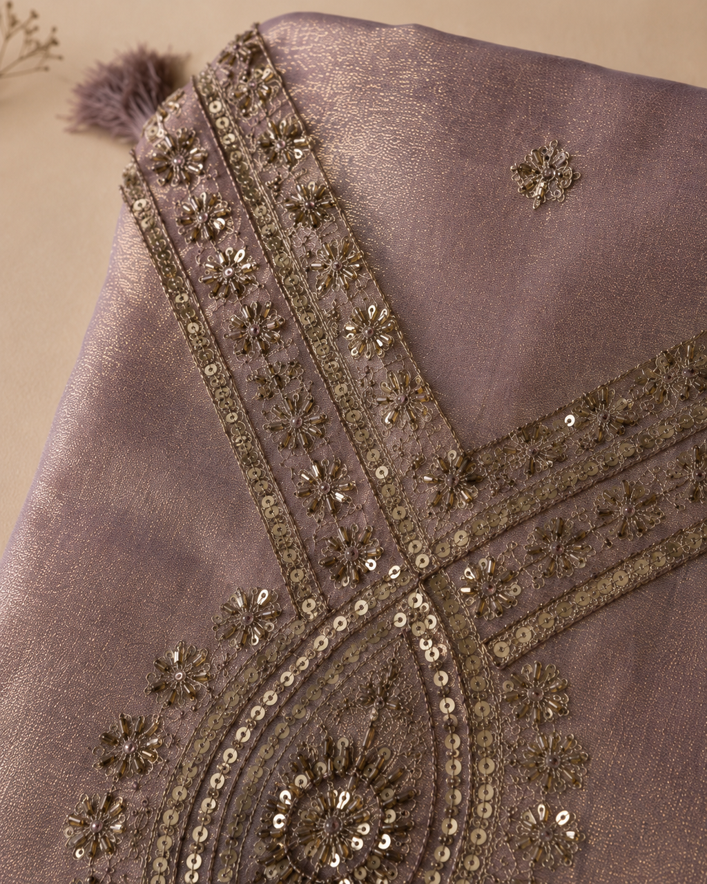 Dusty Lavender Suit with  pure Tissue Silk dupatta