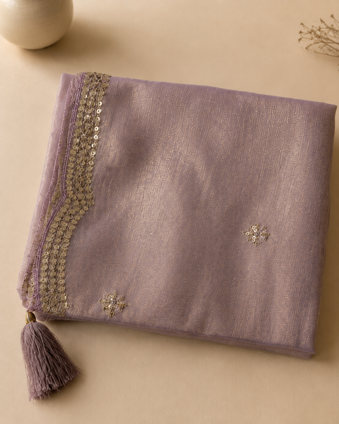 Dusty Lavender Suit with  pure Tissue Silk dupatta