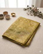 Olive Gold Suit with Embroided Neckline and Pure Silk Tissue Dupatta