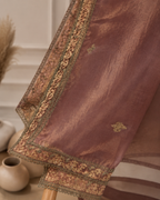 Mocha Mauve Suit with  pure Tissue Silk dupatta